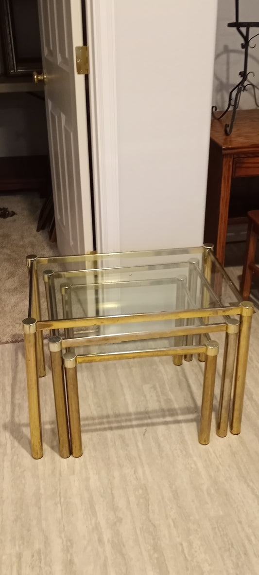 Vintage Glass and Gold Finish Nesting Tables (set of 3)