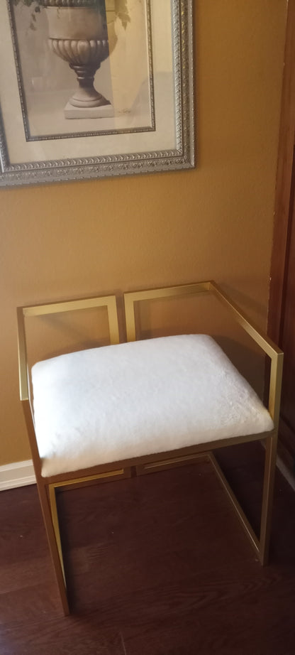Gold Metal Chair with White faux Fur Seat