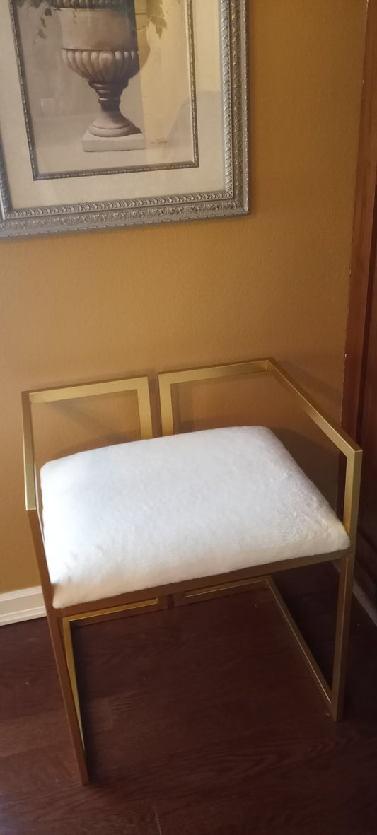 Gold Metal Chair with White faux Fur Seat