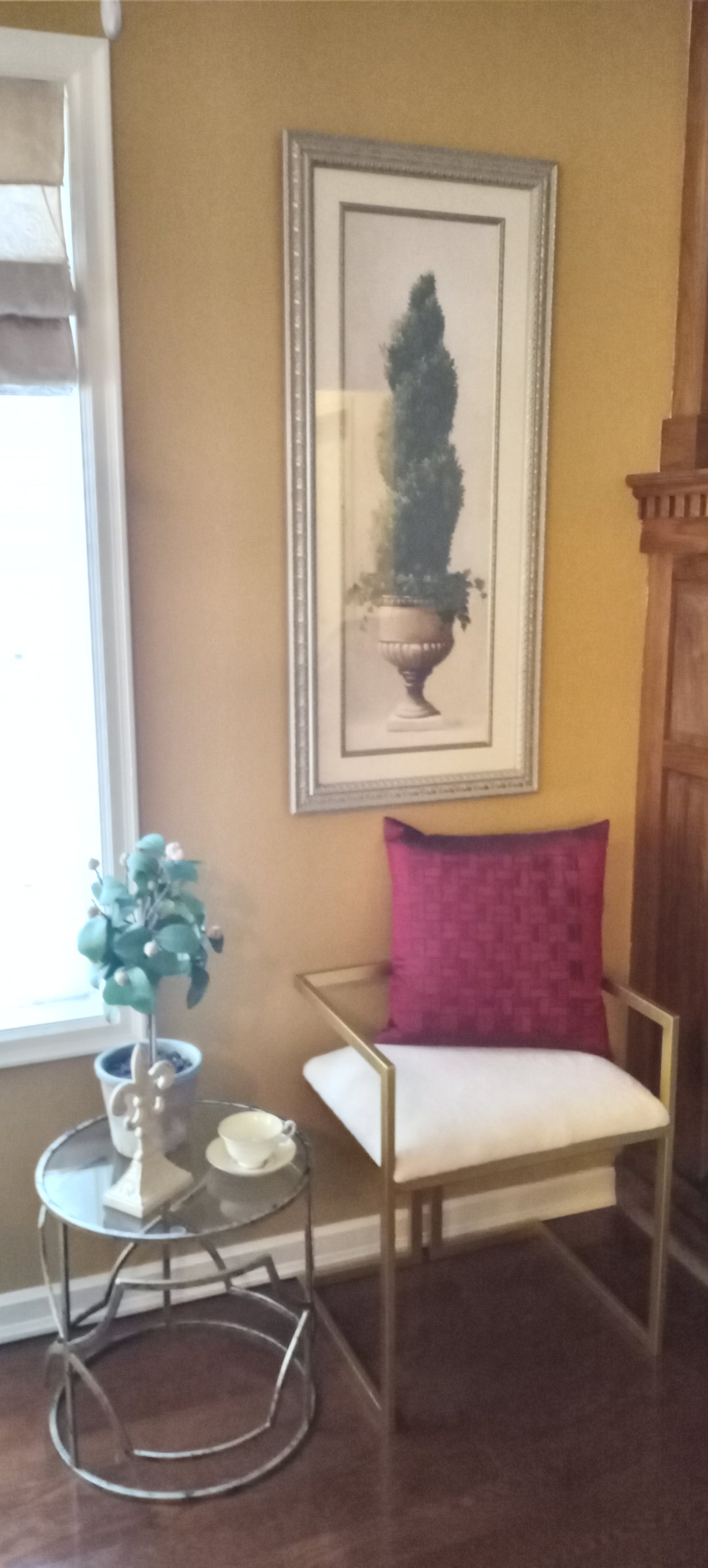 Gold Metal Chair with White faux Fur Seat