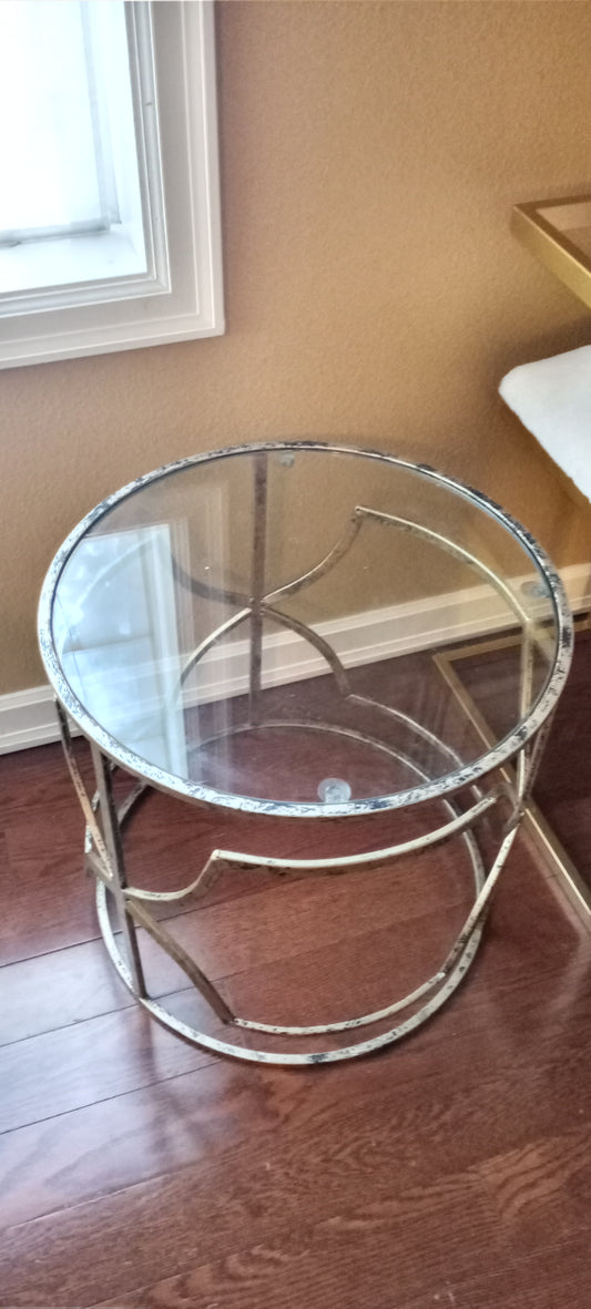 Vintage Glass and Aged Gold Finish Accent Table
